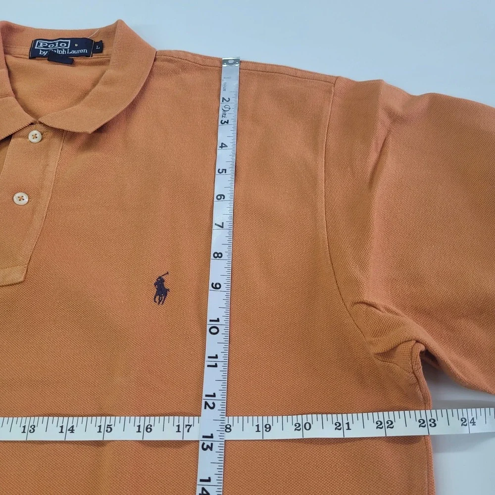 Polo Ralph Lauren Polo Shirt Men Large Orange Short Sleeve Cotton Pique Pony Vtg
